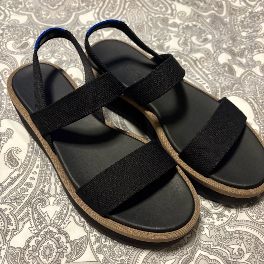Rothy's Black and Tan wedge Sandals